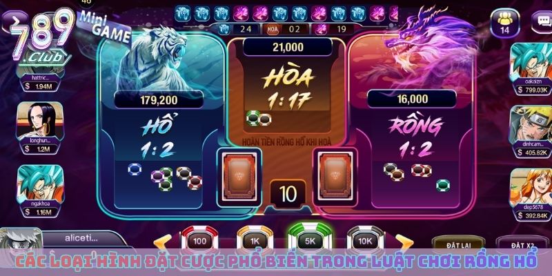 Các loại hình đặt cược phổ biến trong luật chơi Rồng Hổ