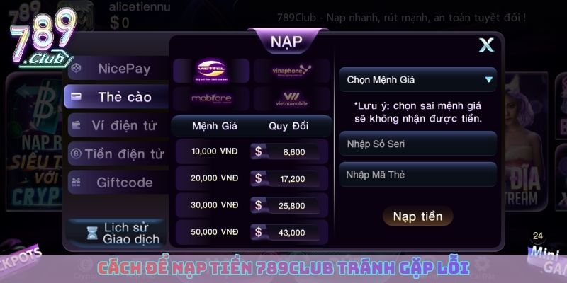 Cách để nạp tiền 789club tránh gặp lỗi